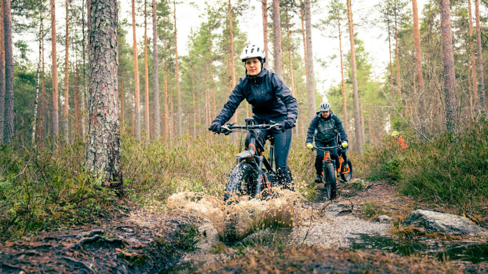 Fat Bike pyöräilyä vaikeassa maastossa metsässä